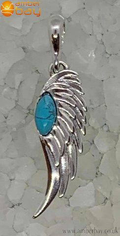 Sterling Silver and Turquoise Feather Pendant