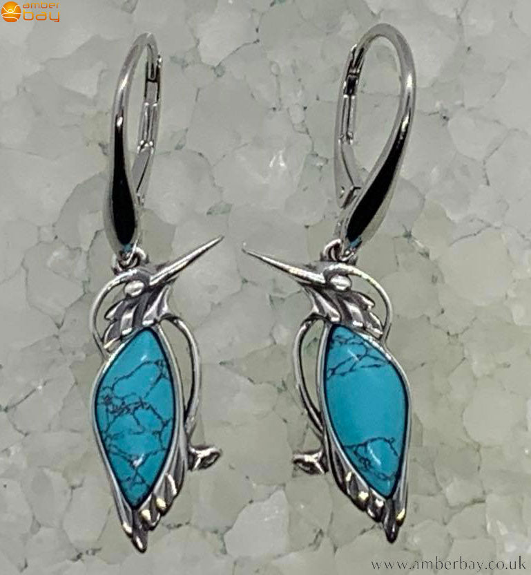 Sterling Silver and Turquoise Kingfisher Drop Earrings