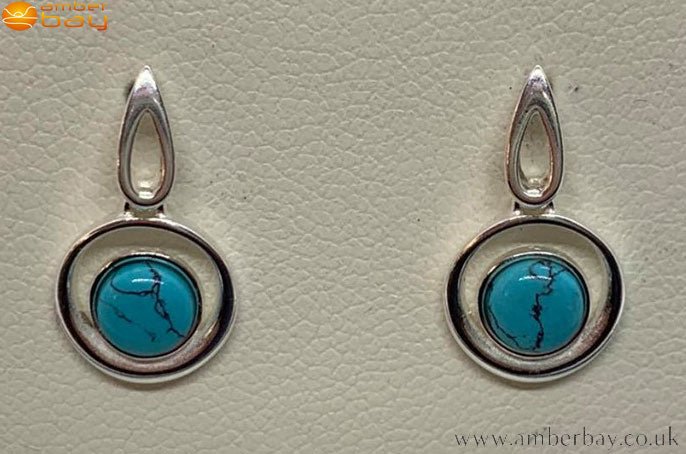 Sterling Silver and Turquoise Circle Drop Earrings