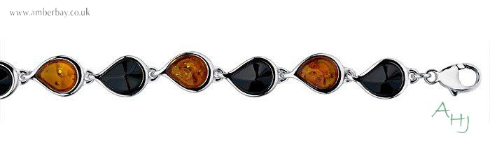 Whitby Jet and Cognac Amber Sterling Silver Bracelet