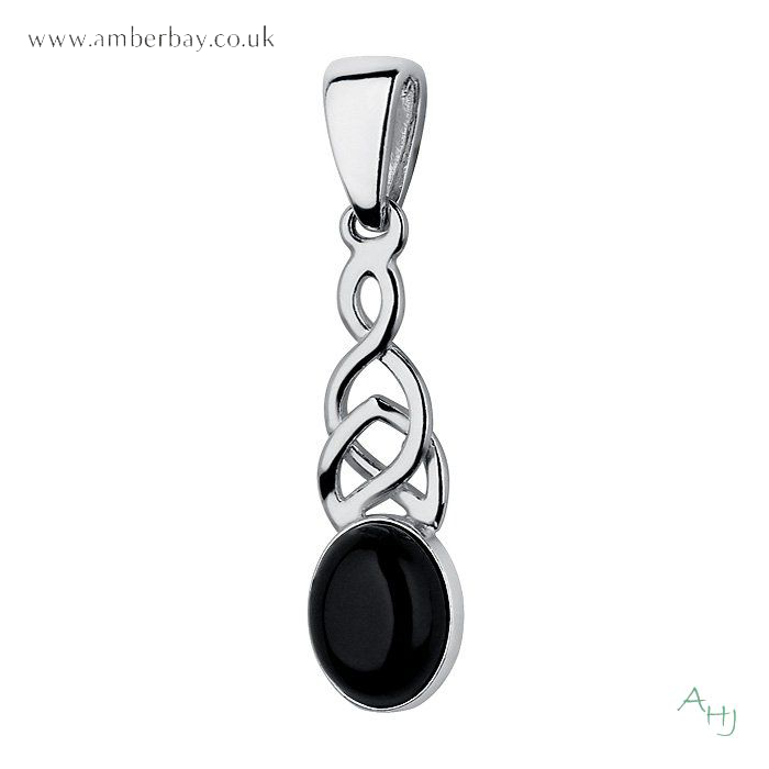 Whitby Jet and Sterling Silver Celtic Pendant