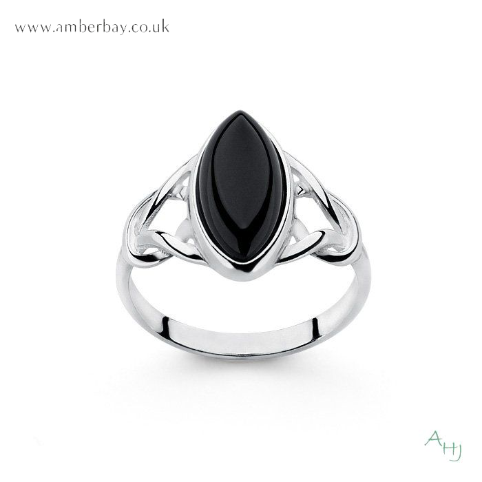 Sterling Silver and Whitby Jet Celtic Ring