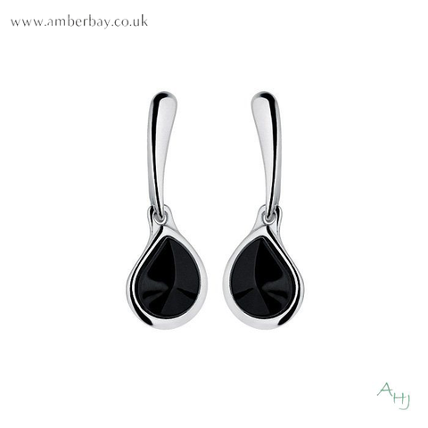 Whitby Jet and Sterling Silver Drop Earrings