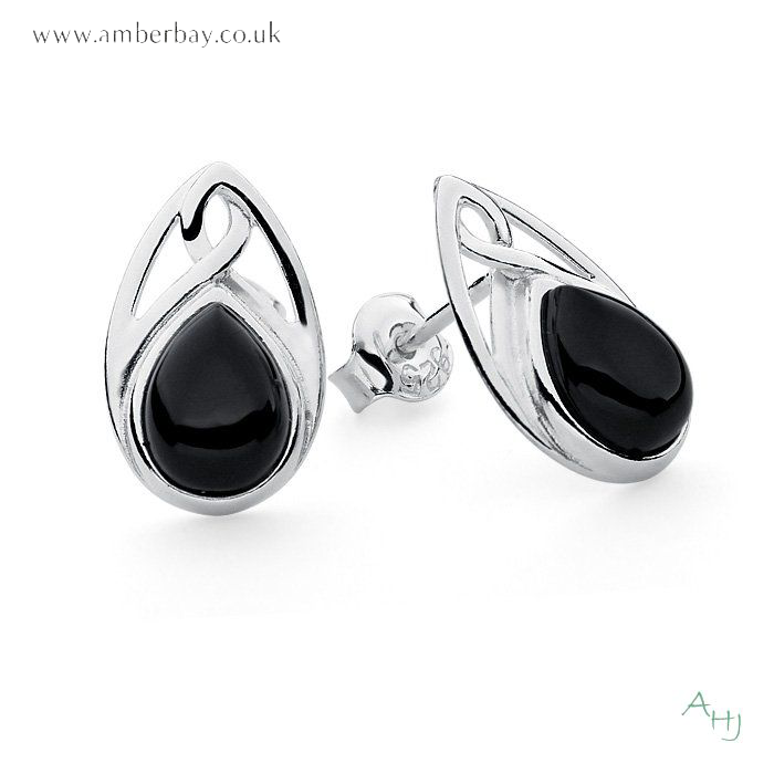 Whitby Jet and Sterling Silver Celtic Studs